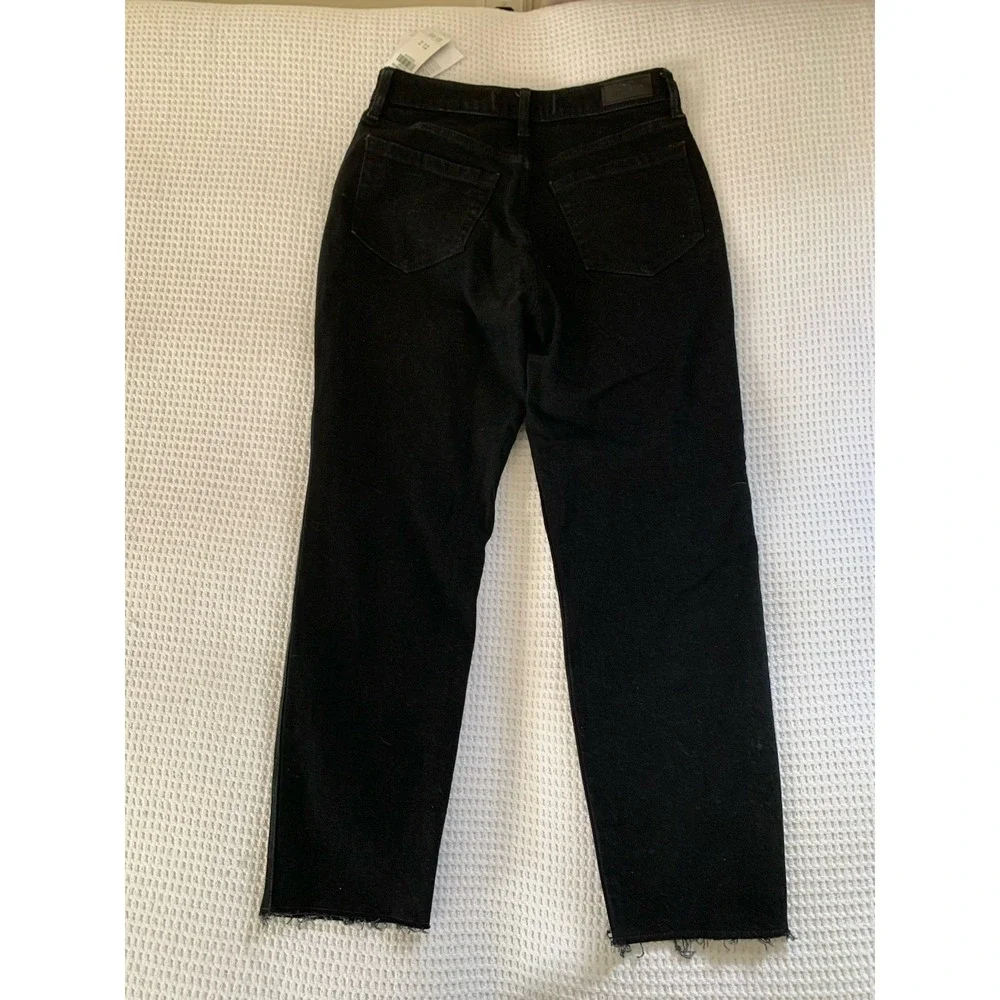 Hollister Ultra High-Rise‎ Mom Jeans Sz 27S Dark Wash Raw Hem Denim Black 5s/4s